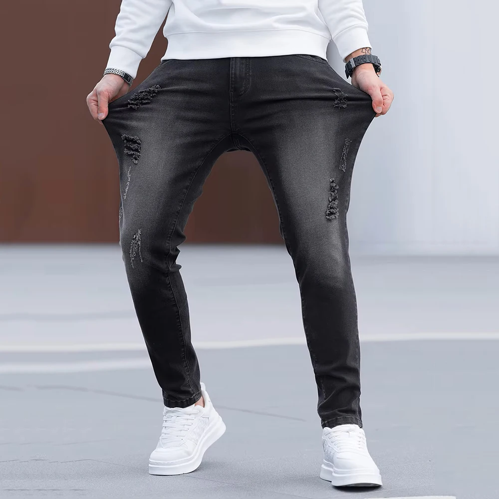 Men's Black Tight Ripped Jeans Skinny Denim Pants Vintage Washed Solid Color Denim Pants Men's Casual Fitted Pencil Style Jeans
Men's Black Tight Ripped Jeans Skinny Denim Pants Vintage Washed Solid Color Denim Pants Men's Casual Fitted Pencil Style Jeans