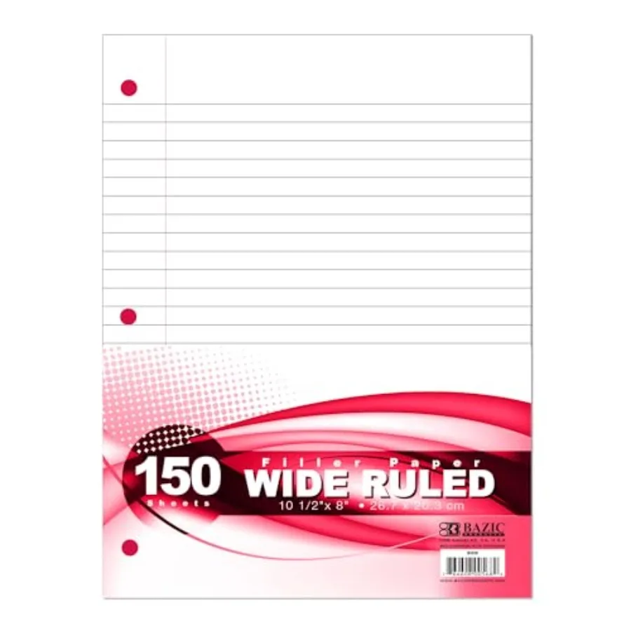 Wide Ruled Filler Paper, 150 Sheets, 3-Hole Punched, Standard Binder Paper, for 3-Ring Binders School
Wide Ruled Filler Paper, 150 Sheets, 3-Hole Punched, Standard Binder Paper, for 3-Ring Binders School