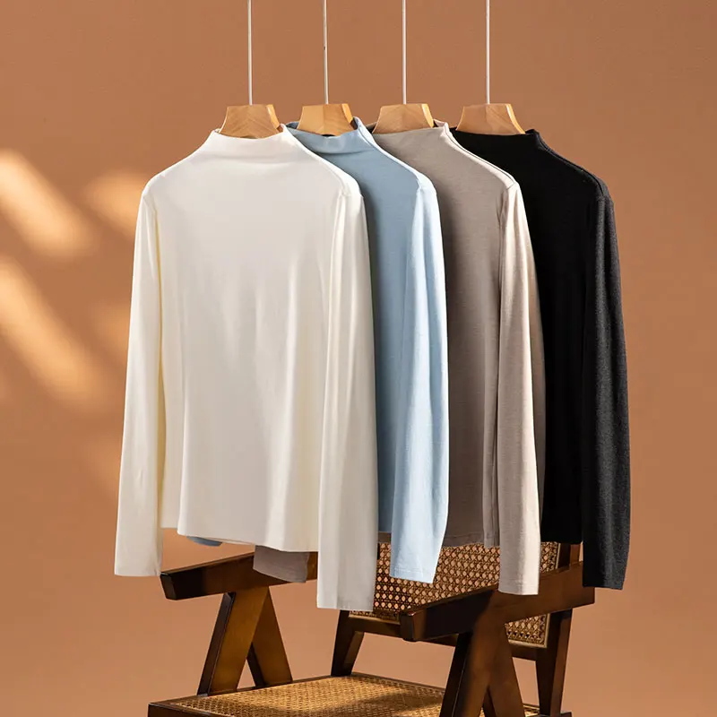 Warm Autumn Winter Wool Blend Base Shirt Long Sleeve Half High Collar Women's Inner Wear Casual Style T-shirt Female Fashion
Warm Autumn Winter Wool Blend Base Shirt Long Sleeve Half High Collar Women's Inner Wear Casual Style T-shirt Female Fashion