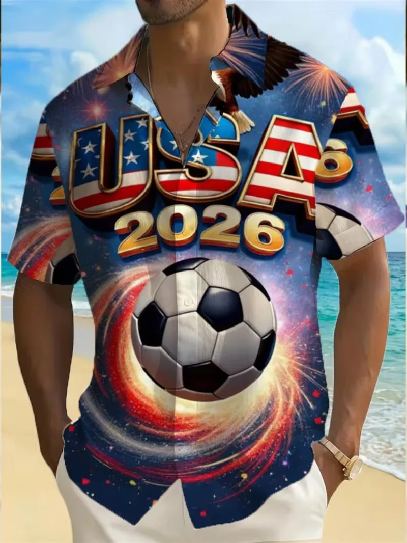 Men's USA 2026 Soccer Flag Print Beach Shirt Vintage Short Sleeve Button Down Casual Patriotic Sports Vacation Hawaiian Shirts
Men's USA 2026 Soccer Flag Print Beach Shirt Vintage Short Sleeve Button Down Casual Patriotic Sports Vacation Hawaiian Shirts