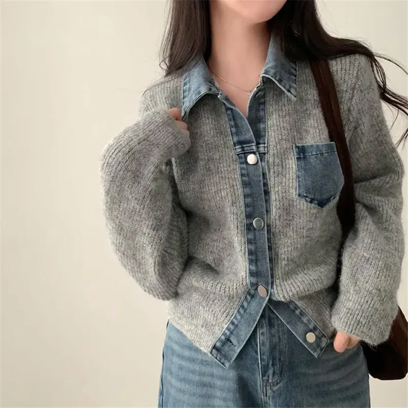 Street Style Fashion Denim Patchwork Knitted Jacket Women New Fall Uniquely Designed Stitching Cardigan Top Long Sleeve Knitwear
Street Style Fashion Denim Patchwork Knitted Jacket Women New Fall Uniquely Designed Stitching Cardigan Top Long Sleeve Knitwear