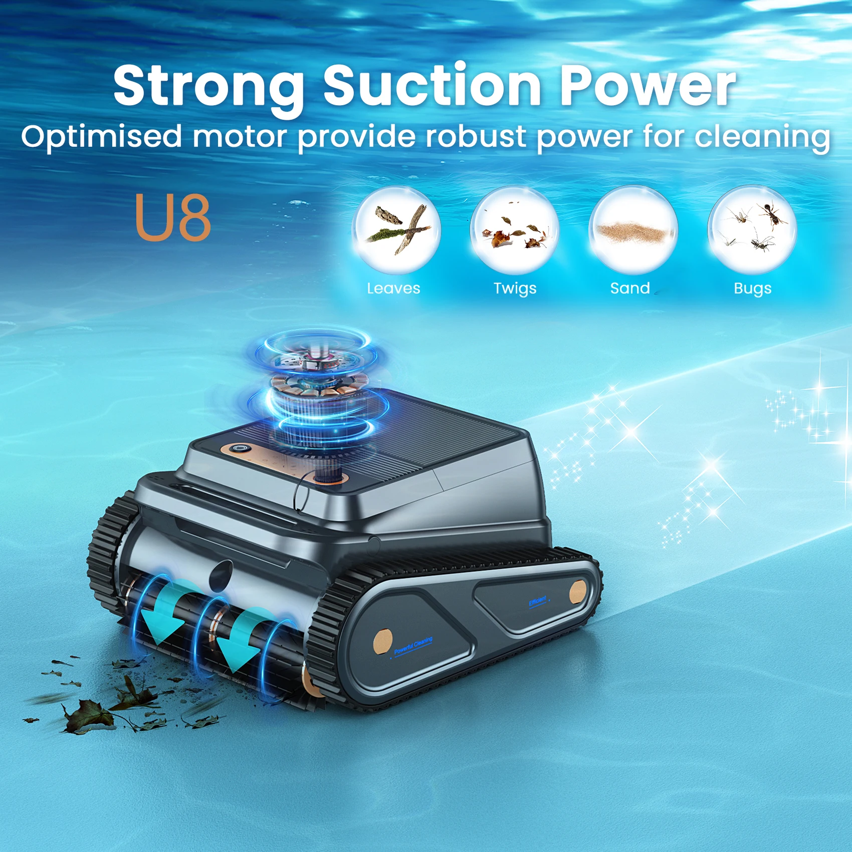 INSE U8 Cordless Robotic Pool Cleaner, for Inground Pools, Wall & Waterline Cleaning,150min Battery Life, Intelligent Route Planning, for Pools up to 2,000 Sq.ft
INSE U8 Cordless Robotic Pool Cleaner, for Inground Pools, Wall & Waterline Cleaning,150min Battery Life, Intelligent Route Planning, for Pools up to 2,000 Sq.ft