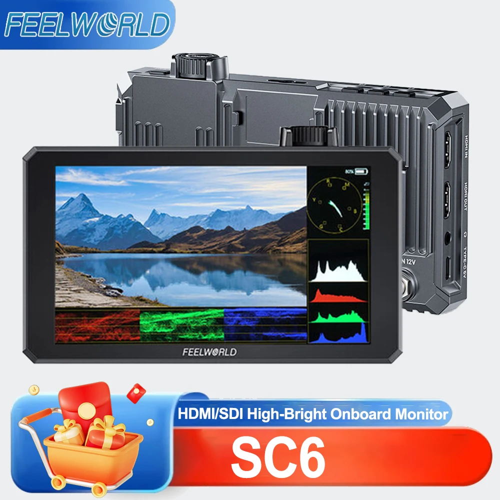 Видеомонитор FEELWORLD SC6 6 дюймов для камер, 1500 нит, высокая яркость, 3G SDI, HDMI, 4K60Hz, алюминиевый корпус
Видеомонитор FEELWORLD SC6 6 дюймов для камер, 1500 нит, высокая яркость, 3G SDI, HDMI, 4K60Hz, алюминиевый корпус