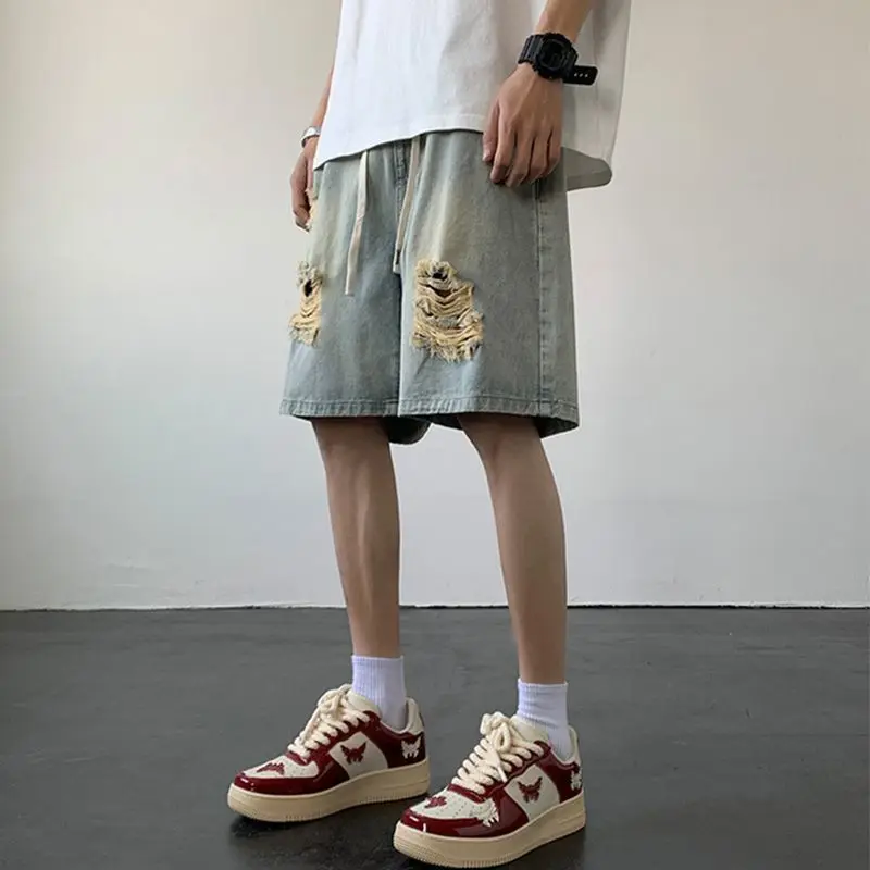 Mens Drawstring Waist Ripped Distressed Loose Wide Leg Denim Bermuda Shorts
Mens Drawstring Waist Ripped Distressed Loose Wide Leg Denim Bermuda Shorts