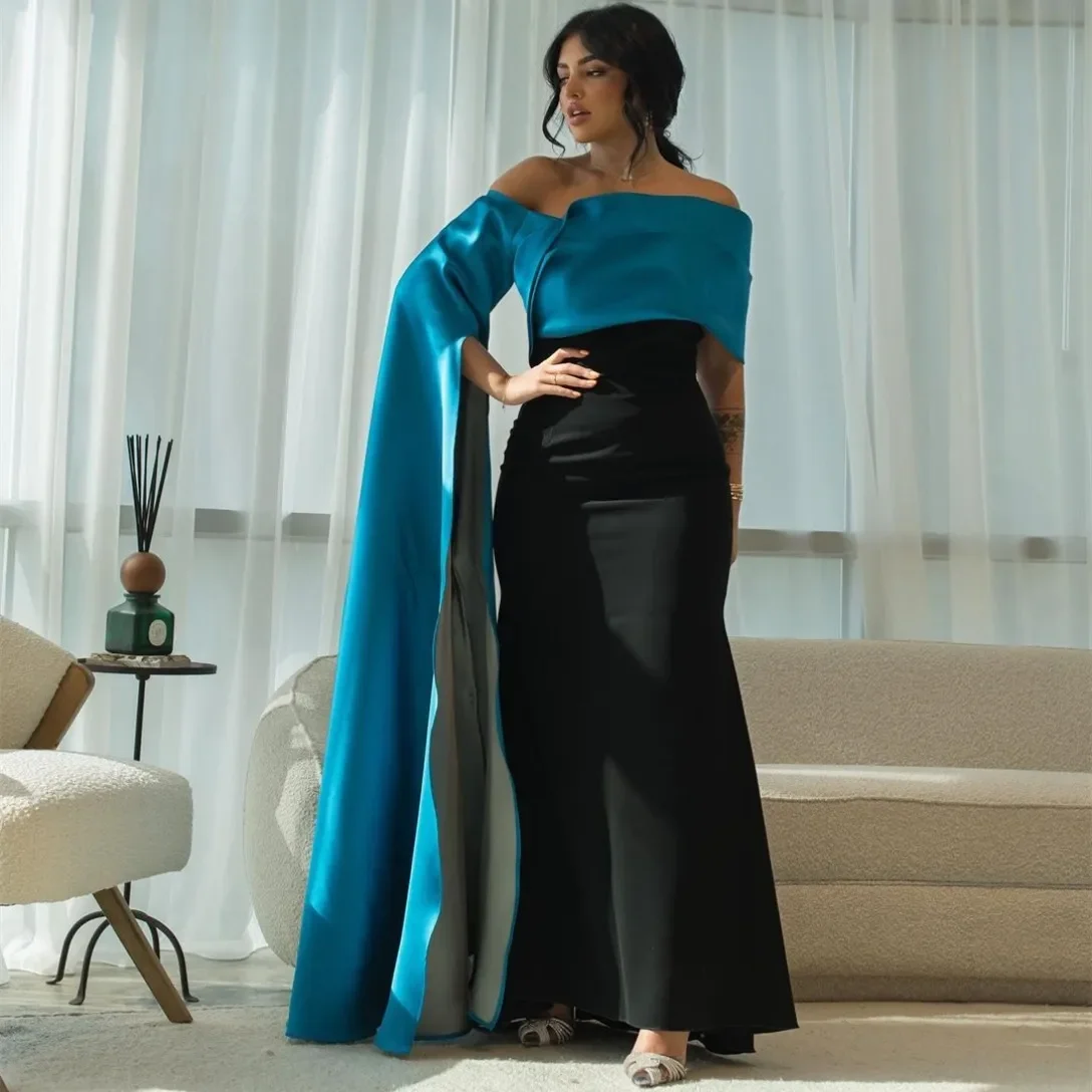 Customized Classy Long Black&Blue Satin Evening Dresses Mermaid Boat Neck Pleated Prom Dress Floor Length for Women
Customized Classy Long Black&Blue Satin Evening Dresses Mermaid Boat Neck Pleated Prom Dress Floor Length for Women