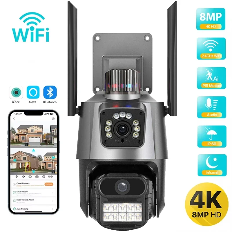 8MP PTZ WiFi Dual Screen Camera with Color Night Vision Outdoor Security IP Camera CCTV Surveillance Camera V380pro App
8MP PTZ WiFi Dual Screen Camera with Color Night Vision Outdoor Security IP Camera CCTV Surveillance Camera V380pro App