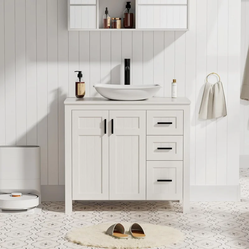 36 White Curved Bathroom Vanity with Sink Combo, Modern Freestanding Cabinet, Grooved Soft Closing & Drawers
36 White Curved Bathroom Vanity with Sink Combo, Modern Freestanding Cabinet, Grooved Soft Closing & Drawers