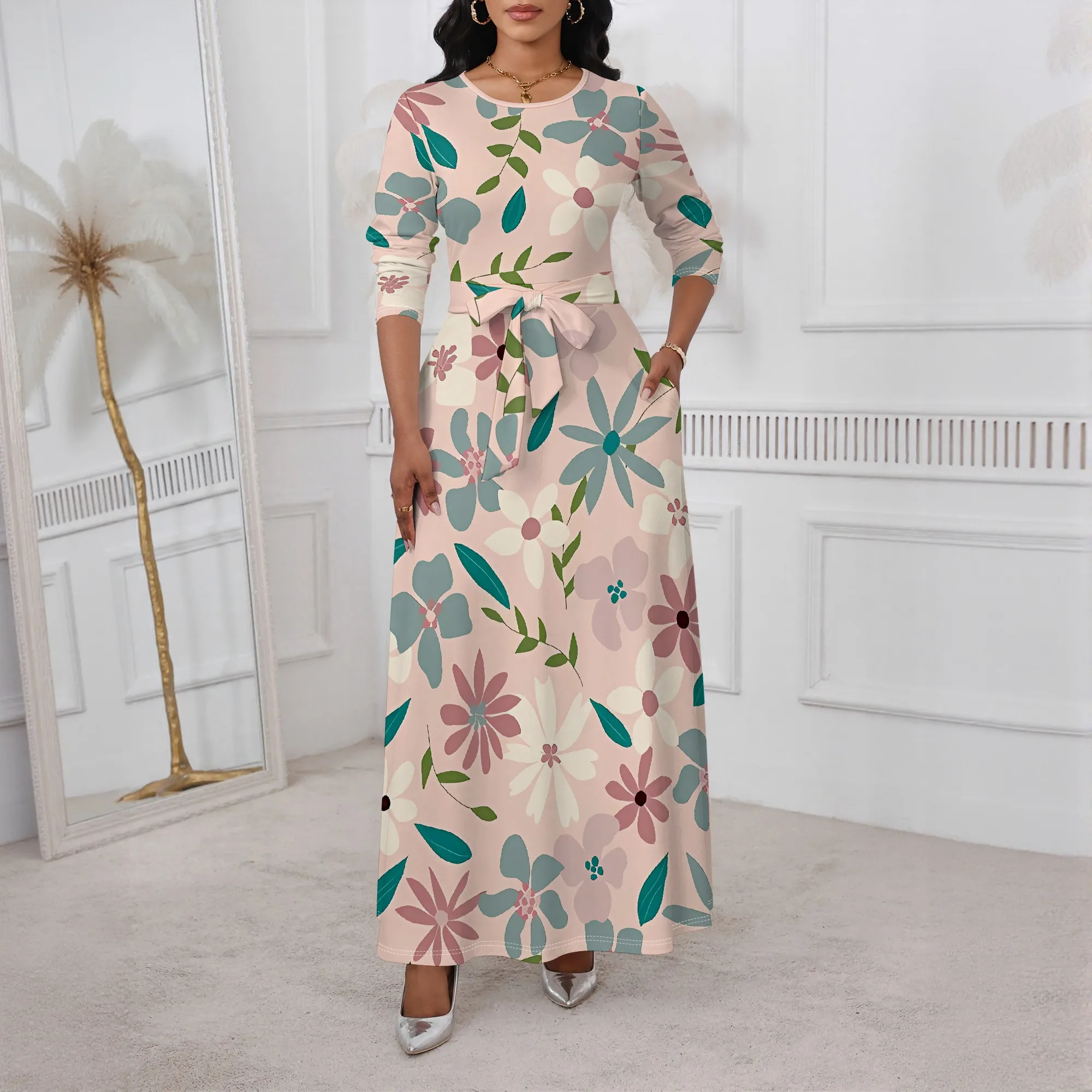 Nupusa Standard Size Maxi Dress Pink Floral Print Long Sleeve Belted Pocketed Dress
Nupusa Standard Size Maxi Dress Pink Floral Print Long Sleeve Belted Pocketed Dress