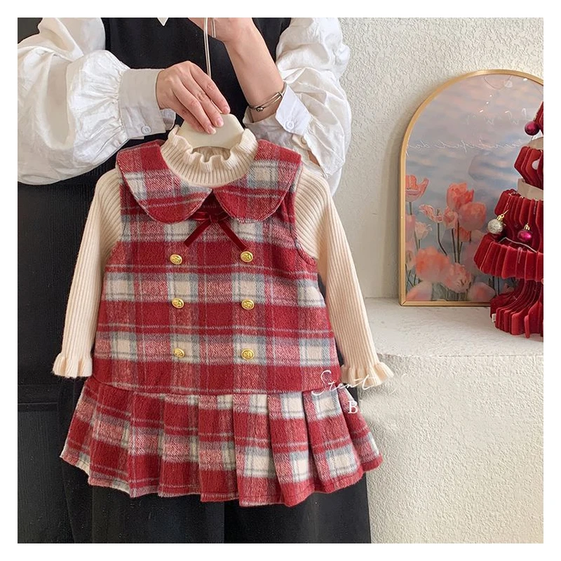 Girls Plaid Suit Dress Sweet Plush Princess Knitted Sweater Fashionable Autumn Winter Children's Clothing Set
Girls Plaid Suit Dress Sweet Plush Princess Knitted Sweater Fashionable Autumn Winter Children's Clothing Set