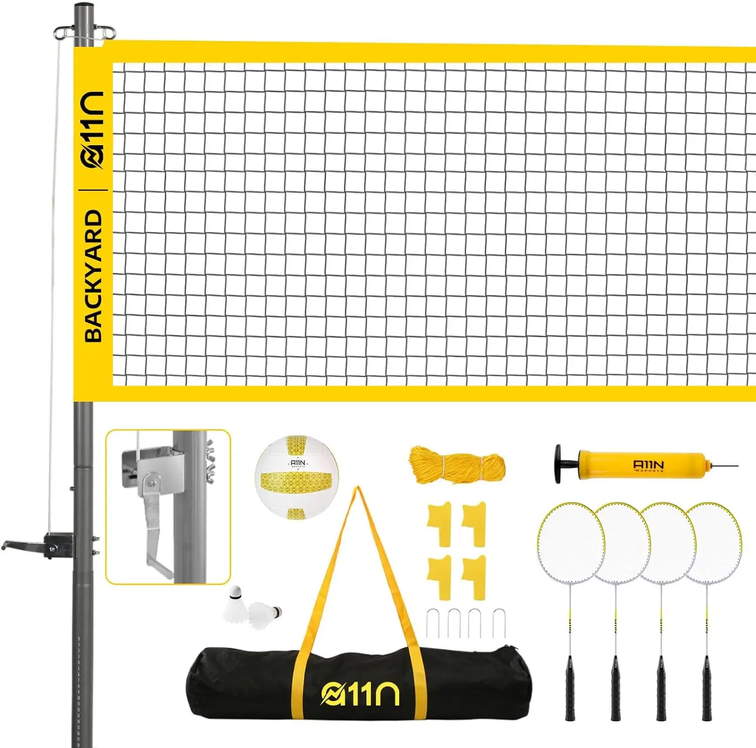 Adjustable Volleyball & Badminton Set - 4 Rackets, 2 Shuttlecocks, Pump, Boundary Line, Carry Bag
Adjustable Volleyball & Badminton Set - 4 Rackets, 2 Shuttlecocks, Pump, Boundary Line, Carry Bag