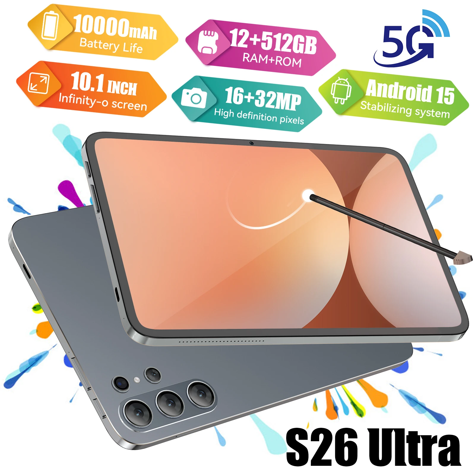 Global Version S26-Ultra 10.1 Inch Tablet 4K Full Screen Android 15 12GB+512GB 10000mAh 5G Dual SIM WiFi GPS Navigation Tab
Global Version S26-Ultra 10.1 Inch Tablet 4K Full Screen Android 15 12GB+512GB 10000mAh 5G Dual SIM WiFi GPS Navigation Tab