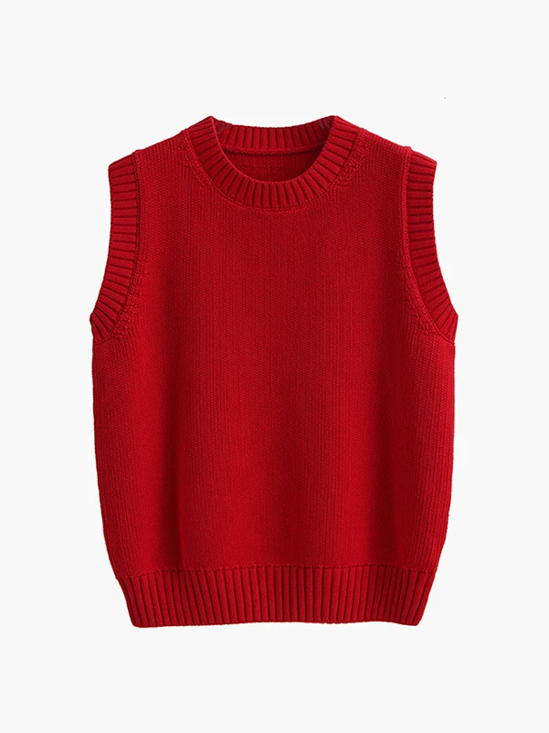 Red Knitted Sleeveless round Neck Sweater Vest Loose Fit New Year's Fashion Women's Korean Style Warm Thermal Top
Red Knitted Sleeveless round Neck Sweater Vest Loose Fit New Year's Fashion Women's Korean Style Warm Thermal Top
