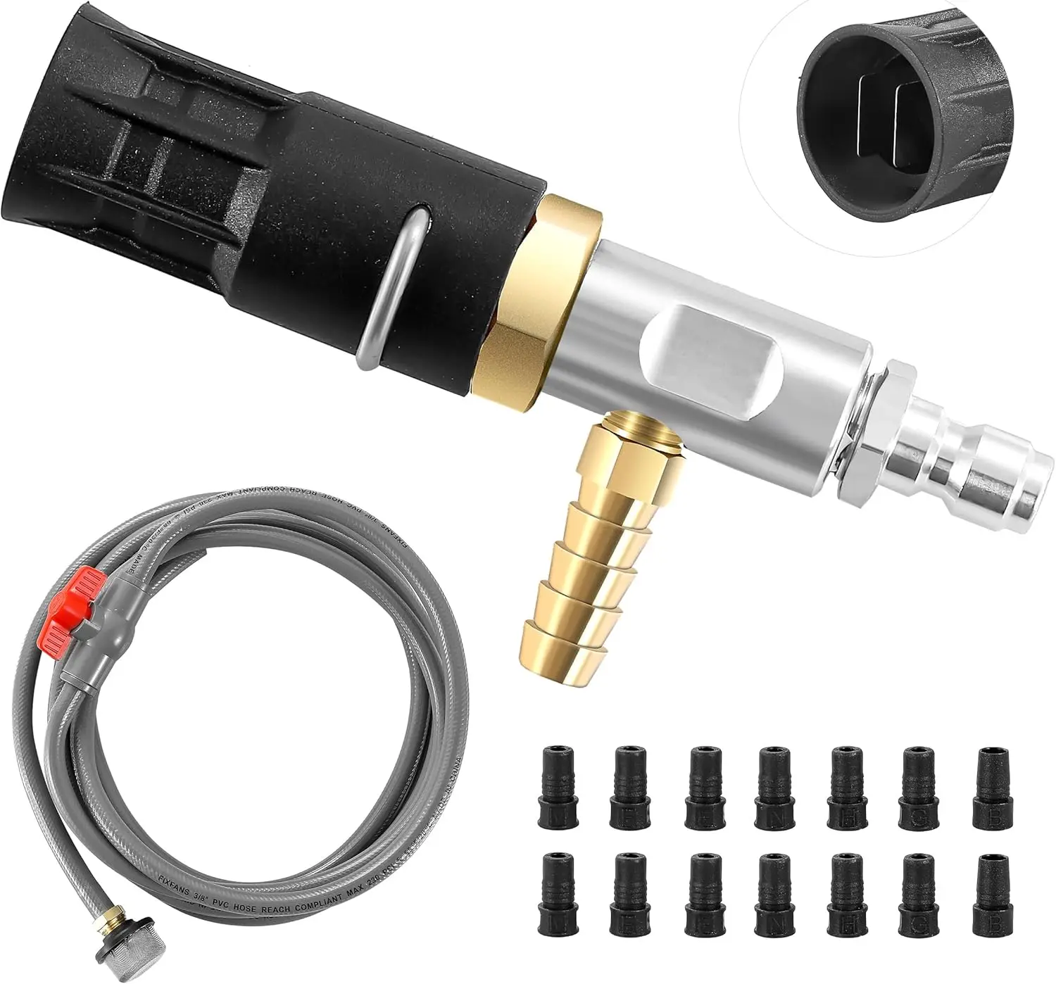 FIXFANS Adjustable Long Range Nozzle for Pressure Washer 2-2.5 GPM, Downstream Injection Spray Nozzle Kit, High Power Washing Ex
FIXFANS Adjustable Long Range Nozzle for Pressure Washer 2-2.5 GPM, Downstream Injection Spray Nozzle Kit, High Power Washing Ex