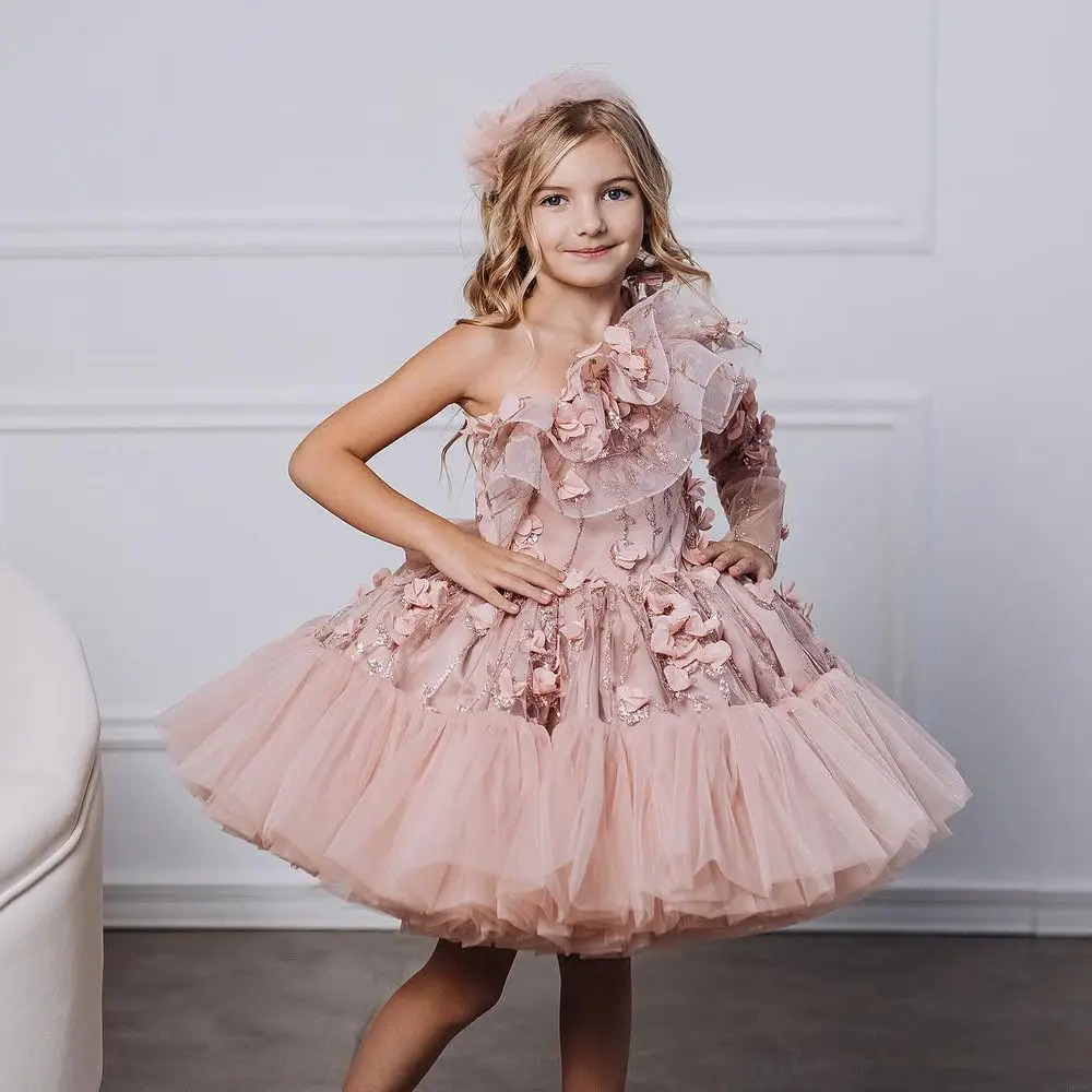 Cute Puffy One-shoulder Girl's Party Dresses Soft Tulle 3D Floral Long Sleeve Ball Gown Pageant Prom Gowns Flowers Girl Birthday
Cute Puffy One-shoulder Girl's Party Dresses Soft Tulle 3D Floral Long Sleeve Ball Gown Pageant Prom Gowns Flowers Girl Birthday