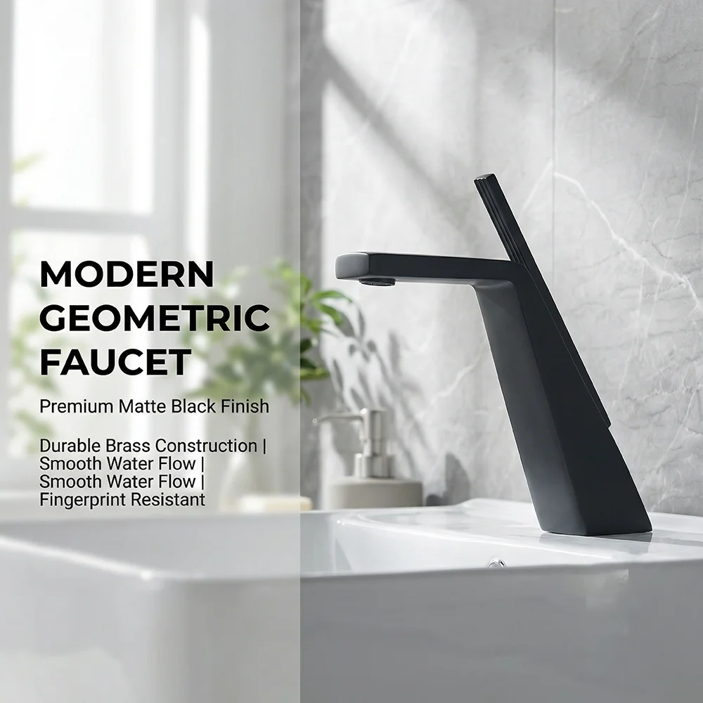 Matte black bathroom basin faucet, solid brass modern geometric single handle basin faucet, deck mounted hot and cold water toil
Matte black bathroom basin faucet, solid brass modern geometric single handle basin faucet, deck mounted hot and cold water toil