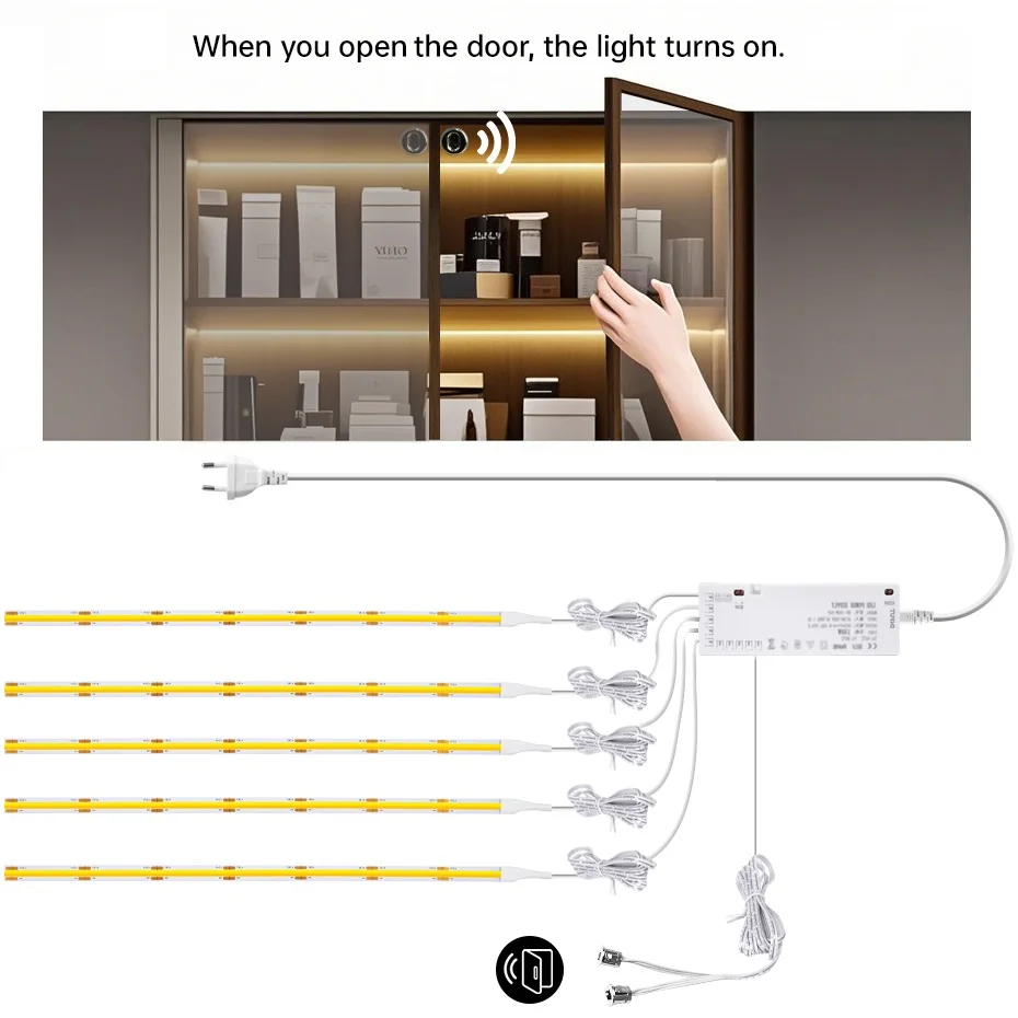 DC 24V AU EU US UK Plug Double Door Sensor Control COB LED Strip Light Smart Cabinet Lamp Tape For Showcase Wardrobe Lighting
DC 24V AU EU US UK Plug Double Door Sensor Control COB LED Strip Light Smart Cabinet Lamp Tape For Showcase Wardrobe Lighting