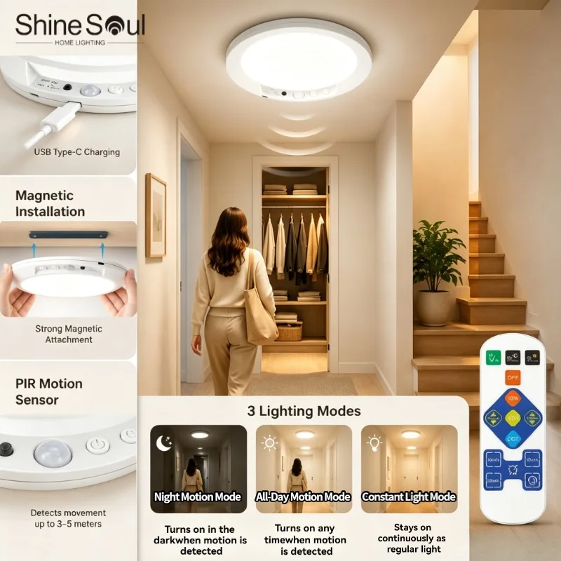 LED Induction Ceiling Light Magnetic Install Rechargeable PIR Motion Sensor Remote Control Hallway Garage Stairs Closet Lighting
LED Induction Ceiling Light Magnetic Install Rechargeable PIR Motion Sensor Remote Control Hallway Garage Stairs Closet Lighting