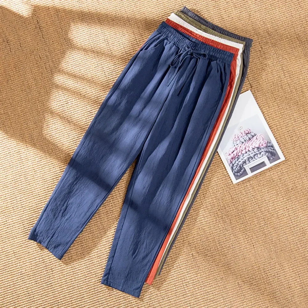 Women Summer Pants Cotton Linen Solid Elastic Waist Trousers Casual Female Pants
Women Summer Pants Cotton Linen Solid Elastic Waist Trousers Casual Female Pants