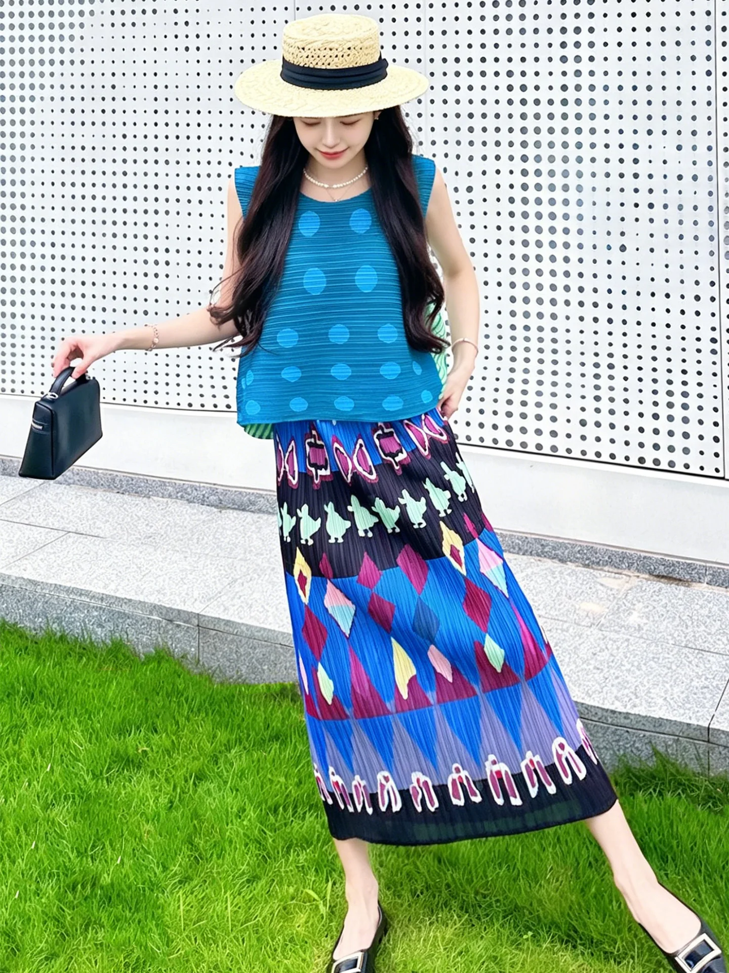 High Waist Midi Skirt Women's Pleated Print Diamond Pattern A-Line Skirt Slimming Effect Three Houses Style Polyester Fabric
High Waist Midi Skirt Women's Pleated Print Diamond Pattern A-Line Skirt Slimming Effect Three Houses Style Polyester Fabric