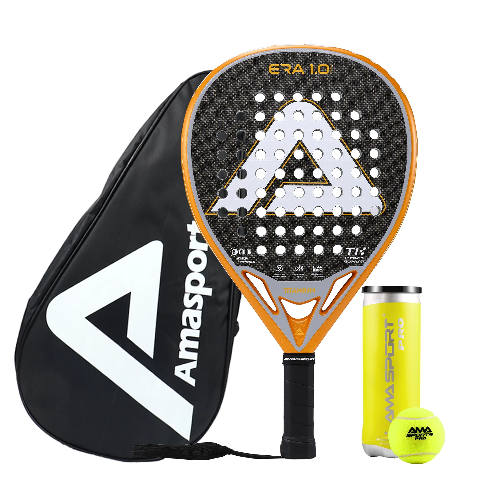 AMA SPORT Padel Racquet Complemented By Jeweled Gold Accents smarter Ball Absorption Technology for Padel Accessories
AMA SPORT Padel Racquet Complemented By Jeweled Gold Accents smarter Ball Absorption Technology for Padel Accessories