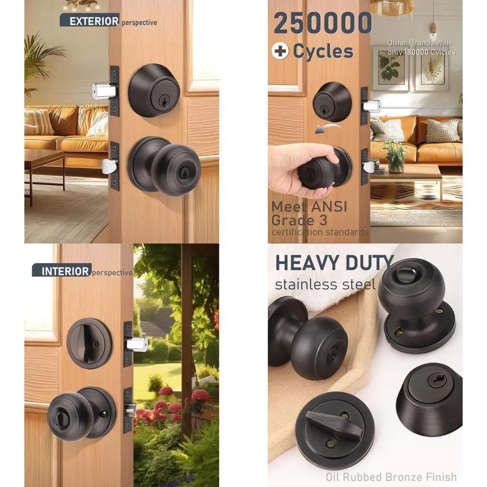 Oil Rubbed Bronze Front Door Knob and Deadbolt Set, Keyed Alike, Single Cylinder Lock for Bedroom, Office, and Exterior Doors
Oil Rubbed Bronze Front Door Knob and Deadbolt Set, Keyed Alike, Single Cylinder Lock for Bedroom, Office, and Exterior Doors