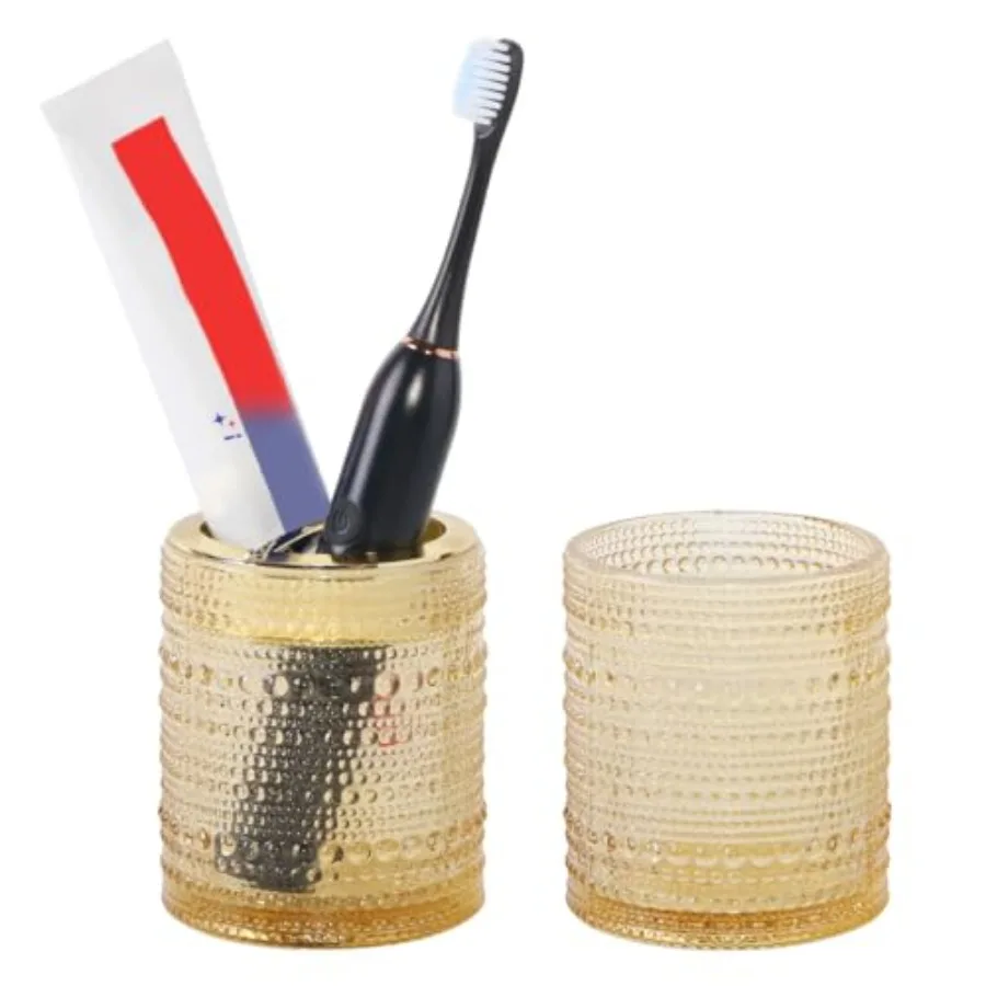 Toothbrush Holders, 2pcs Glass Toothbrush Holder Set, 10oz Bathroom Tumbler Cup, Gold Tooth Brush Holder Storage Cup Organizer
Toothbrush Holders, 2pcs Glass Toothbrush Holder Set, 10oz Bathroom Tumbler Cup, Gold Tooth Brush Holder Storage Cup Organizer