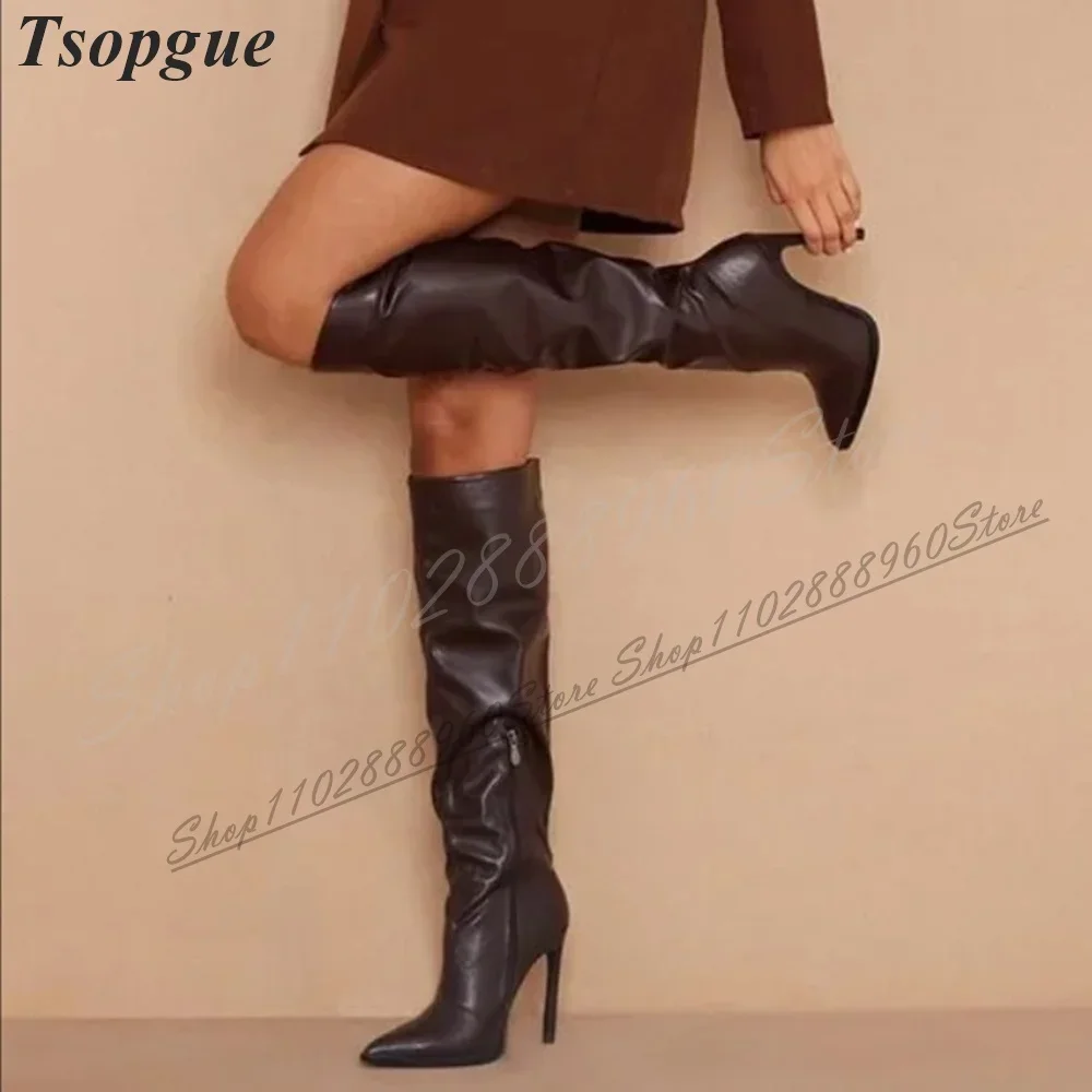 Knee High Coffee Matte Soft Leather Boots Thin High Heel Women Shoes Side Zipper Pointed Toe 2024 Fashion Zapatos Para Mujere 
Knee High Coffee Matte Soft Leather Boots Thin High Heel Women Shoes Side Zipper Pointed Toe 2024 Fashion Zapatos Para Mujere