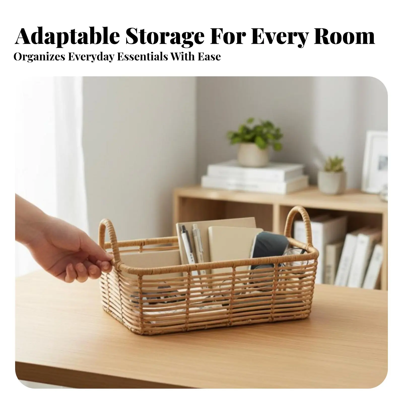 Woven Rectangular Bin with Handles Imitation Rattan Design Handled Woven Container Multi-Purpose Long-Lasting Frame
Woven Rectangular Bin with Handles Imitation Rattan Design Handled Woven Container Multi-Purpose Long-Lasting Frame