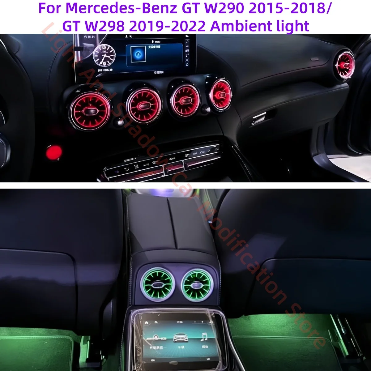 Для Mercedes-Benz GT W290 2015-2018/GT W298 2019-2022 светодиодное окружающее освещение салона автомобиля светящееся переднее и заднее воздуховыпускное отверстие
Для Mercedes-Benz GT W290 2015-2018/GT W298 2019-2022 светодиодное окружающее освещение салона автомобиля светящееся переднее и заднее воздуховыпускное отверстие