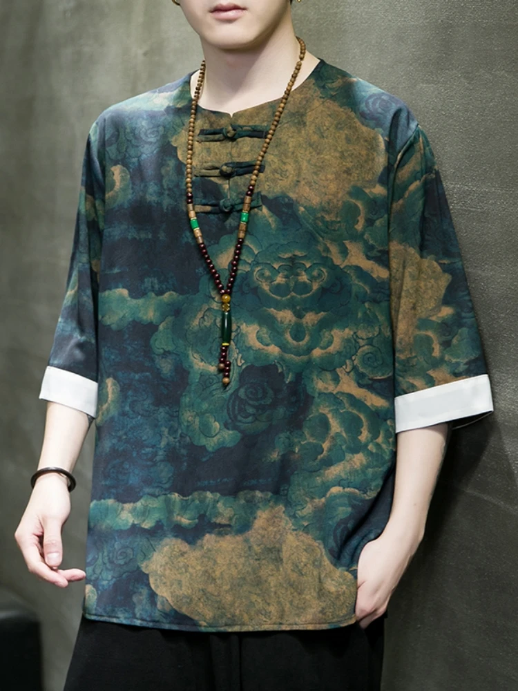 Мужская летняя тонкая свободная футболка из ледяного шелка с коротким рукавом в китайском стиле Тан, новая модель, на пуговицах, дышащая
Мужская летняя тонкая свободная футболка из ледяного шелка с коротким рукавом в китайском стиле Тан, новая модель, на пуговицах, дышащая