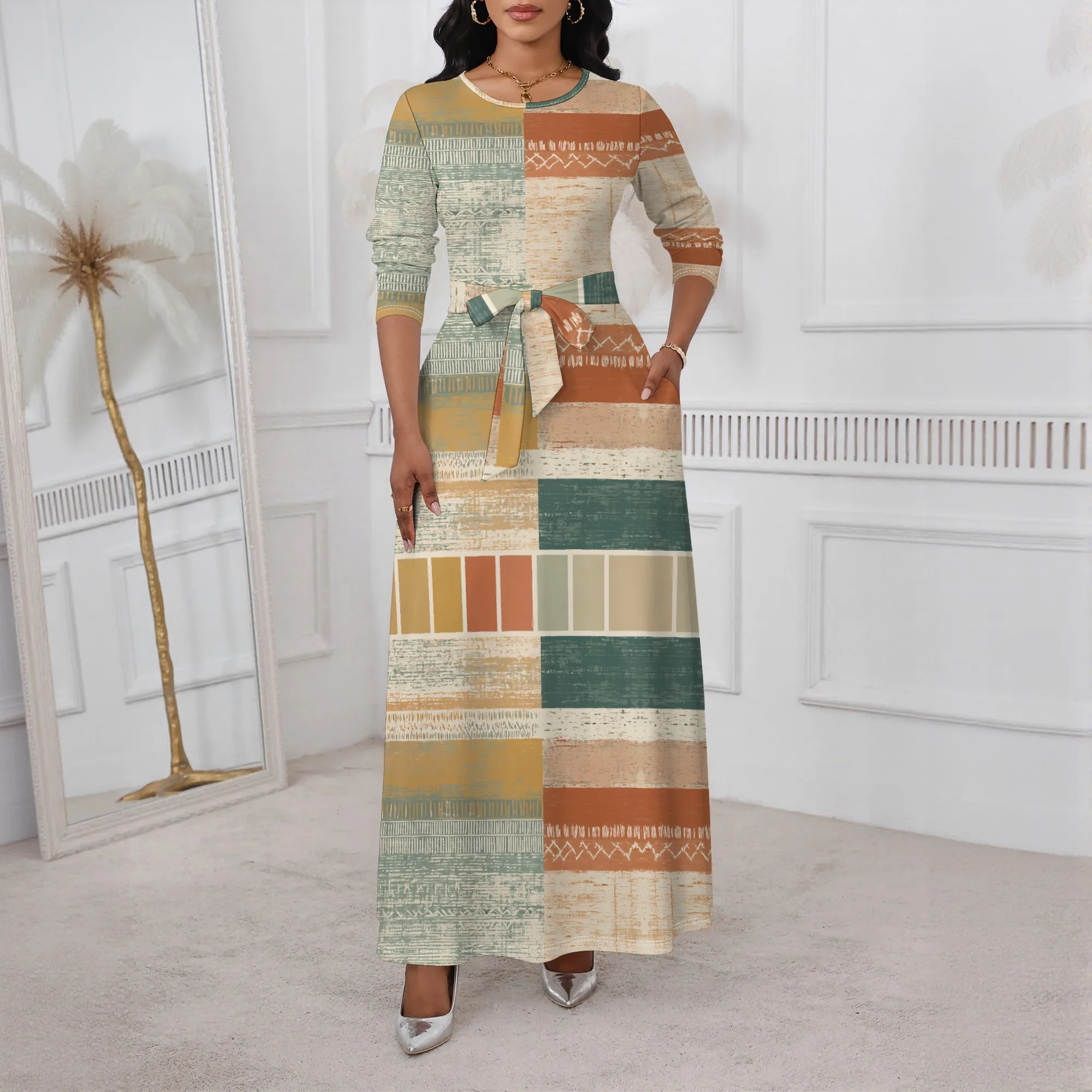 Tribal Patchwork Maxi Dress XS-3XL Long Sleeve Belted Crew Neck Style for Afro Festival, Thanksgiving or Art Gathering Look
Tribal Patchwork Maxi Dress XS-3XL Long Sleeve Belted Crew Neck Style for Afro Festival, Thanksgiving or Art Gathering Look