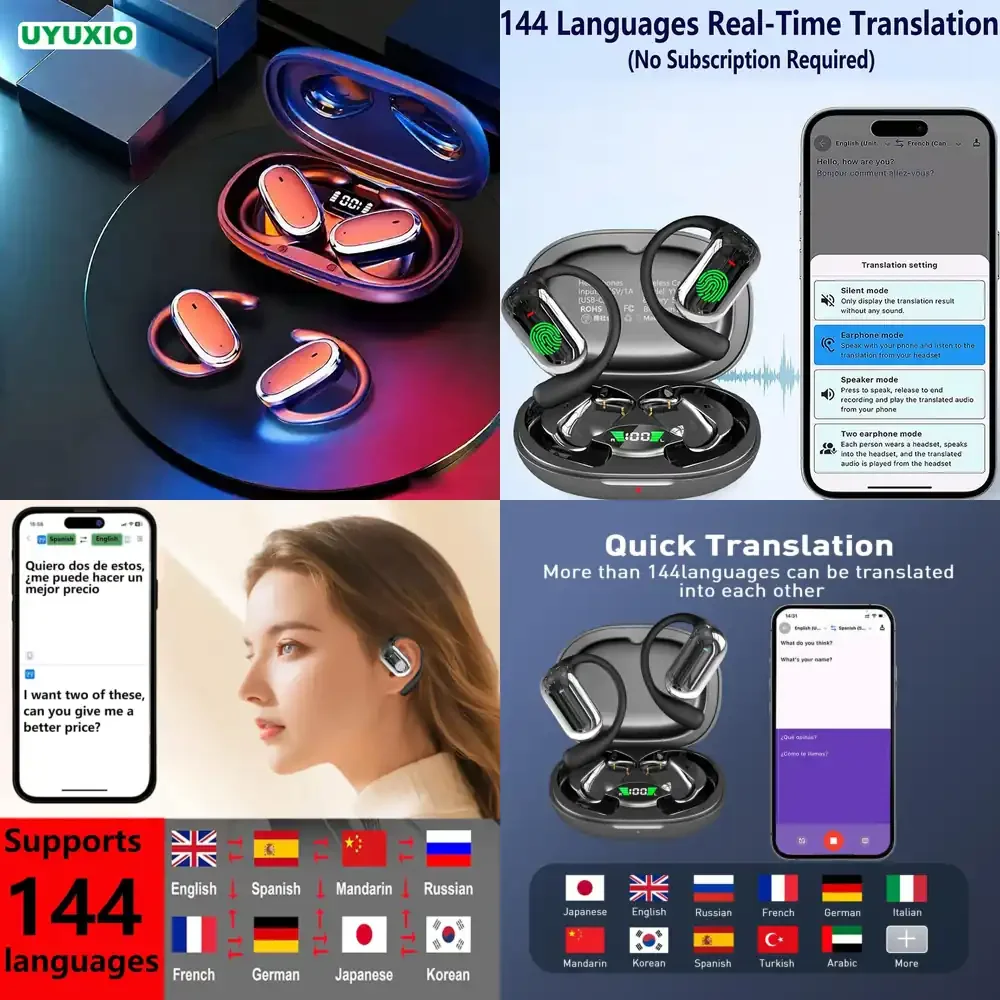 UYUXIO Wireless Earphone Ai Translation Earbuds with 144 Languages Real Time Translator Headphones OWS Ear Buds for Travel
UYUXIO Wireless Earphone Ai Translation Earbuds with 144 Languages Real Time Translator Headphones OWS Ear Buds for Travel
