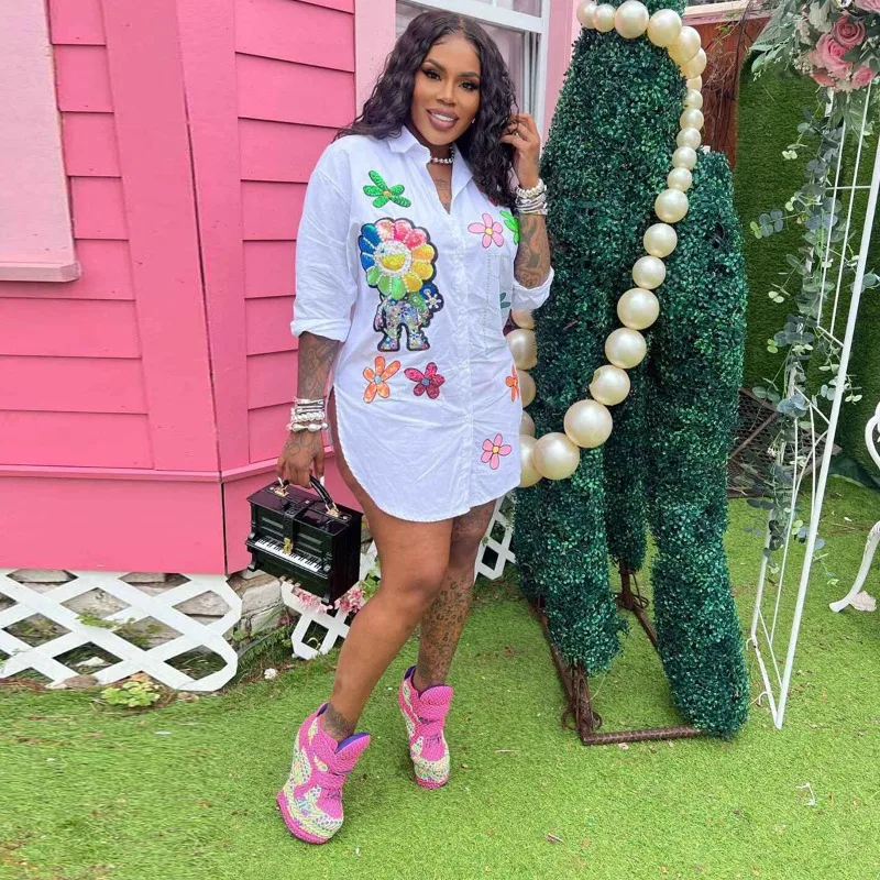 Flowers Print Pearls Shirts Dress Women Fashion Turn Down Collar Long Sleeve Single Breasted Casual Streetwear Mini Dresses
Flowers Print Pearls Shirts Dress Women Fashion Turn Down Collar Long Sleeve Single Breasted Casual Streetwear Mini Dresses