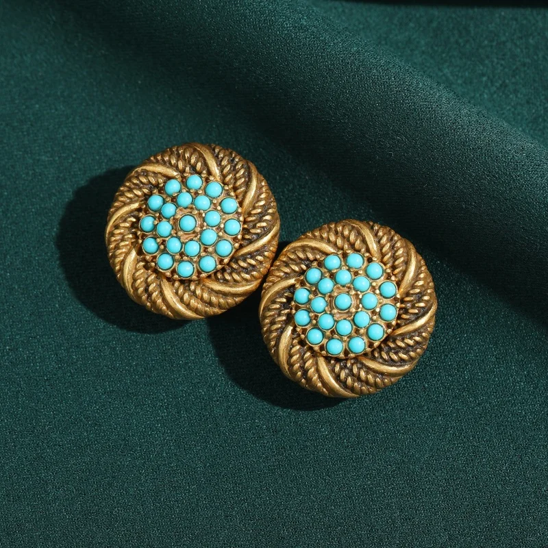 Vintage Round Turquoise Jewelry Earring For Woman Antique Gold Plated Retro Luxury Designers Brand Party Beach Accessories 2026
Vintage Round Turquoise Jewelry Earring For Woman Antique Gold Plated Retro Luxury Designers Brand Party Beach Accessories 2026