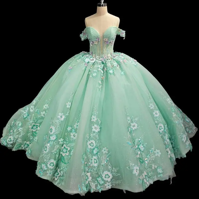 Customized Shiny Mint Green V-neck Off Shoulder rhinestone Quinceanera Dress applique Tull vestidos de 15 Quinceanera
Customized Shiny Mint Green V-neck Off Shoulder rhinestone Quinceanera Dress applique Tull vestidos de 15 Quinceanera 
