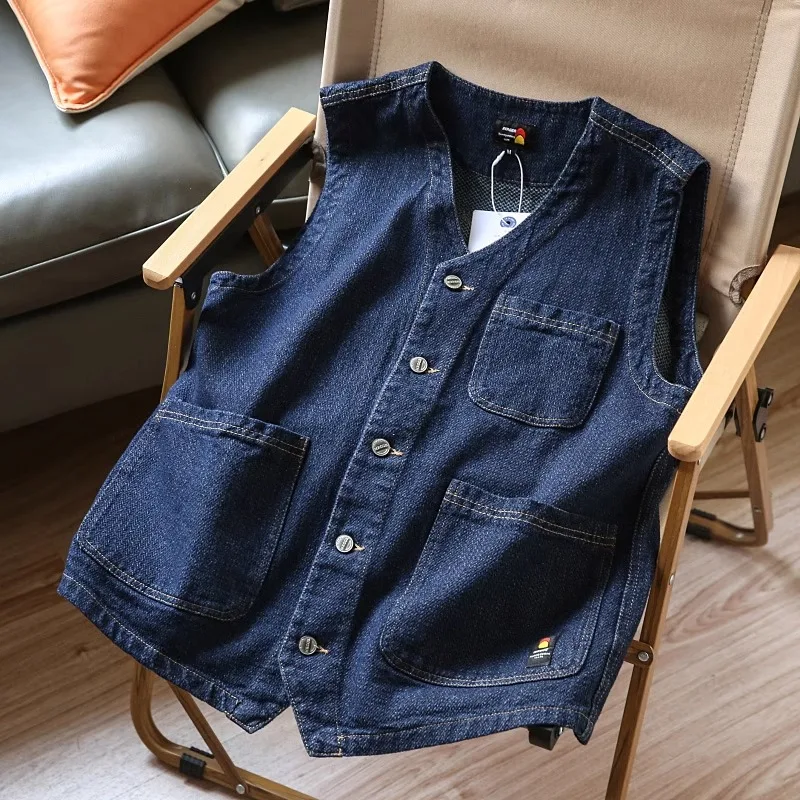 Loose Fit Denim Vest Men's Summer Svel Multi-ket Blue Jeans Jaet Layering Outerwear Urban Sle V-Ne Single Button
Loose Fit Denim Vest Men's Summer Svel Multi-ket Blue Jeans Jaet Layering Outerwear Urban Sle V-Ne Single Button