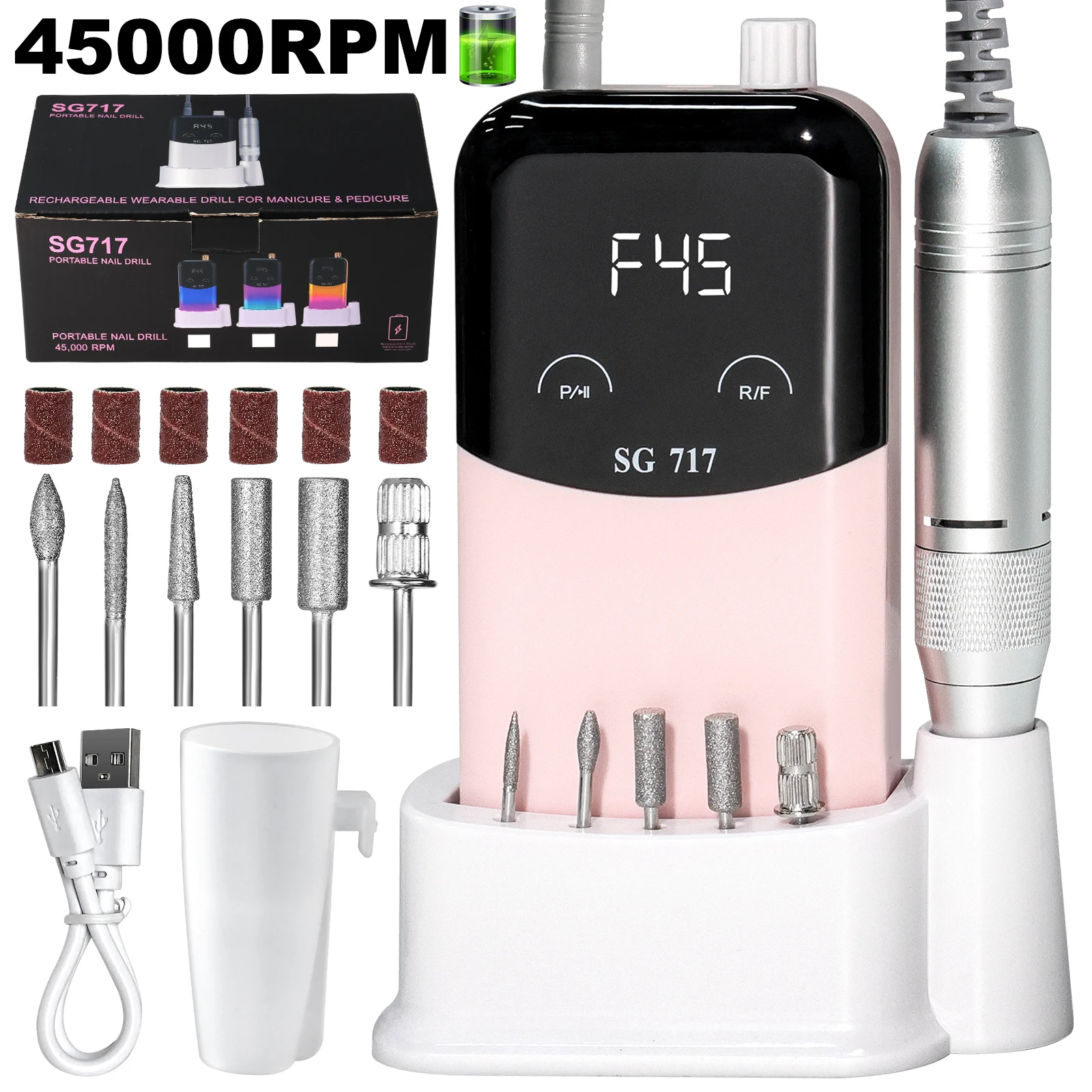 Electric Nail Drill Professional Set-45000RPM Electric Nail File with Base & Bits Kit-Portable Efile Cordless Nail Drill Machine
Electric Nail Drill Professional Set-45000RPM Electric Nail File with Base & Bits Kit-Portable Efile Cordless Nail Drill Machine