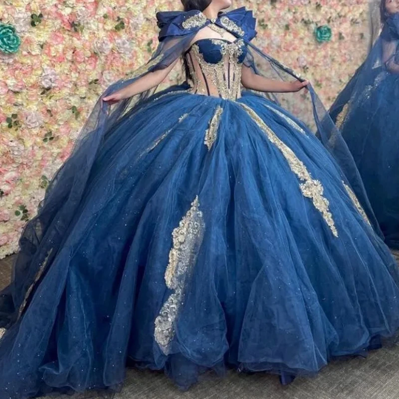 Saudi Arabci Navy Blue Women Prom Dresses With Cape Lace Applique Sheer Ball Gown Sweet 15 16 Birthday Party Dress Quinceanera
Saudi Arabci Navy Blue Women Prom Dresses With Cape Lace Applique Sheer Ball Gown Sweet 15 16 Birthday Party Dress Quinceanera