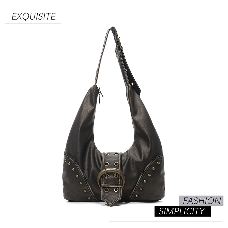Винтажная сумка через плечо, роскошная высококачественная женская мотоциклетная сумка с заклепками, модная высококачественная сумка из искусственной кожи для путешествий, крутая сумка-тоут
Винтажная сумка через плечо, роскошная высококачественная женская мотоциклетная сумка с заклепками, модная высококачественная сумка из искусственной кожи для путешествий, крутая сумка-тоут