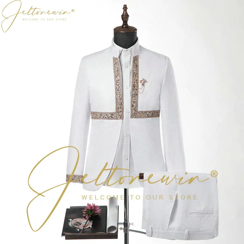 Jacquard Stand Collar Sets 2022 New Fashion Groom Wedding Suits For Men Dress Suits Men's Casual 2 Piece Conjuntos De Blazer
Jacquard Stand Collar Sets 2022 New Fashion Groom Wedding Suits For Men Dress Suits Men's Casual 2 Piece Conjuntos De Blazer