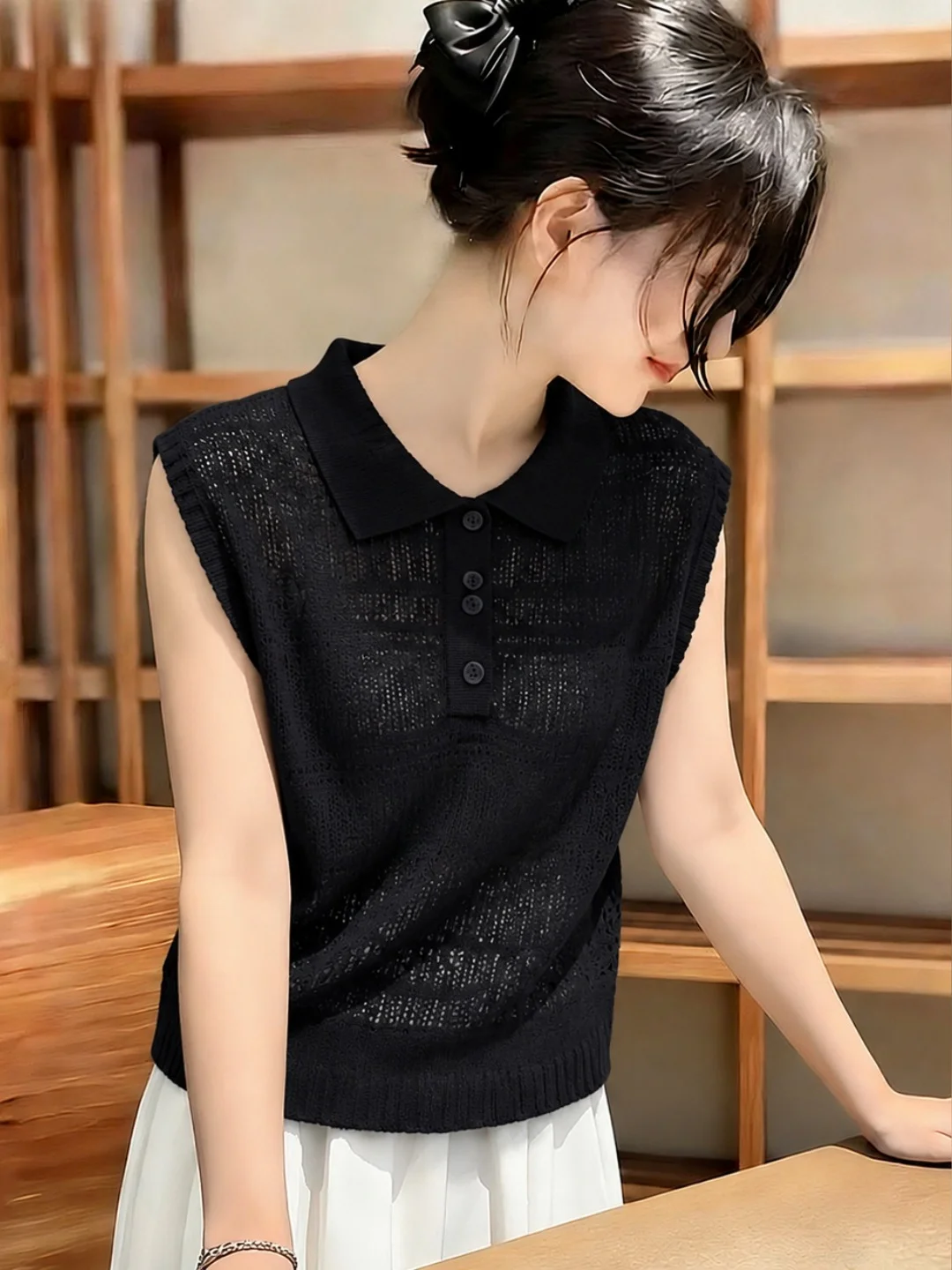 Fashionable Knitted Ice Silk Sleeveless Vest Women's Summer Versatile High-End Style Casual Wear Flip-Collar Top
Fashionable Knitted Ice Silk Sleeveless Vest Women's Summer Versatile High-End Style Casual Wear Flip-Collar Top