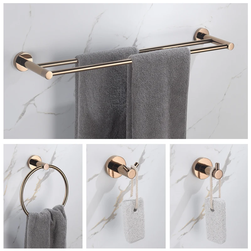 Rose Gold Bathroom Accessories Double Towel Bar Towel Ring Clothes Hook Bathroom Hardware Set
Rose Gold Bathroom Accessories Double Towel Bar Towel Ring Clothes Hook Bathroom Hardware Set