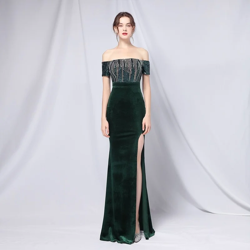 Velvet Gradient Sequin Off-Shoulder Banquet Evening Company Annual Meeting Female Sexy Dress
Velvet Gradient Sequin Off-Shoulder Banquet Evening Company Annual Meeting Female Sexy Dress