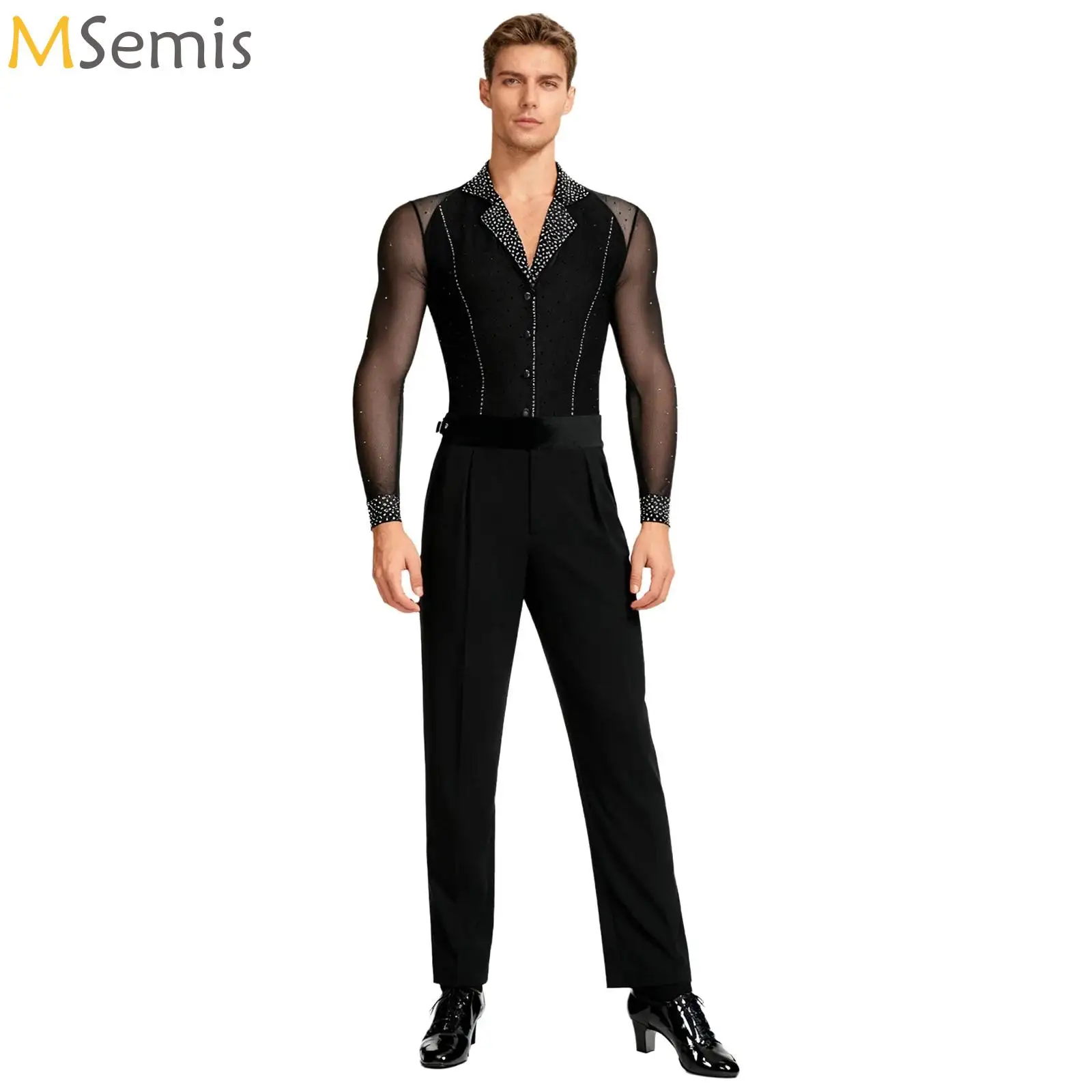 Mens Latin Tango Dance Outfit Sheer Mesh Long Sleeve Rhinestone Bodysuit And Long Pants Ballet Salsa Dance Performance Costume
Mens Latin Tango Dance Outfit Sheer Mesh Long Sleeve Rhinestone Bodysuit And Long Pants Ballet Salsa Dance Performance Costume