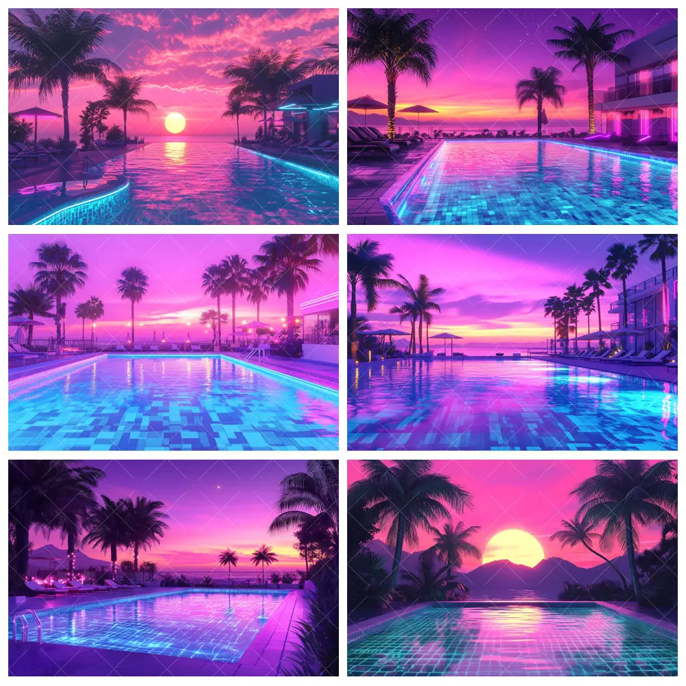 Summer Pool Party Sunset Background Neon Coconut Tree Ferris Wheel Hawaiian Holiday Birthday Party Backdrop Photo Booth Props
Summer Pool Party Sunset Background Neon Coconut Tree Ferris Wheel Hawaiian Holiday Birthday Party Backdrop Photo Booth Props
