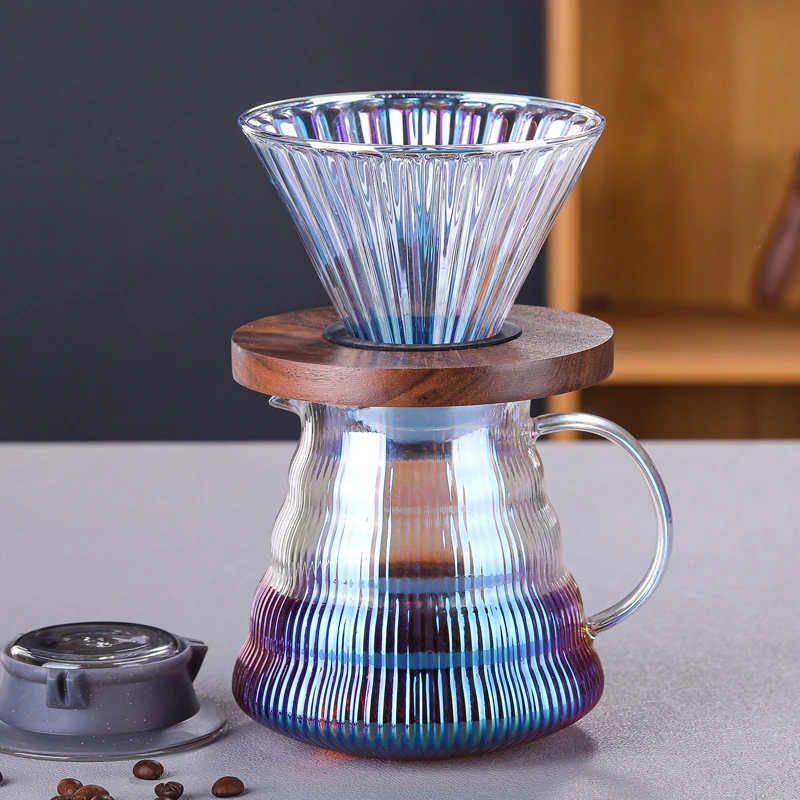 Colorful vertical glass coffee pot Coffee filter cup 600ml heat resistant high borosilicate glass sharing pot set
Colorful vertical glass coffee pot Coffee filter cup 600ml heat resistant high borosilicate glass sharing pot set