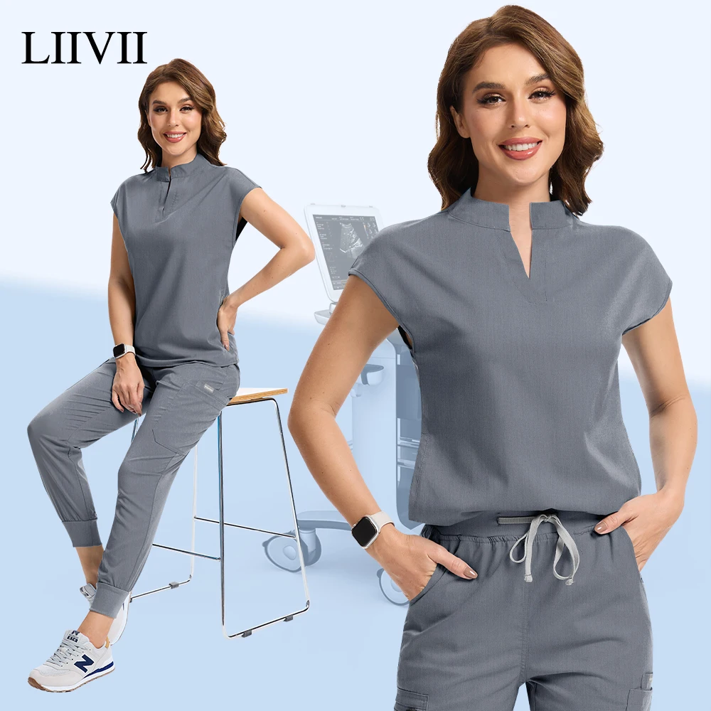 Grey Workwear Women Fashion Nursing Uniform Pet Shop Lab Work Clothes Doctor Nurse Scrub Set Medical Surgery Uniform Tops+Pants
Grey Workwear Women Fashion Nursing Uniform Pet Shop Lab Work Clothes Doctor Nurse Scrub Set Medical Surgery Uniform Tops+Pants