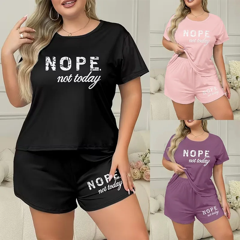 Summer Fashion Letter Print Home Clothes Large Size Short Sleeve Shorts Two-Piece Set Sleepwear Pajamas High Waist Shorts
Summer Fashion Letter Print Home Clothes Large Size Short Sleeve Shorts Two-Piece Set Sleepwear Pajamas High Waist Shorts