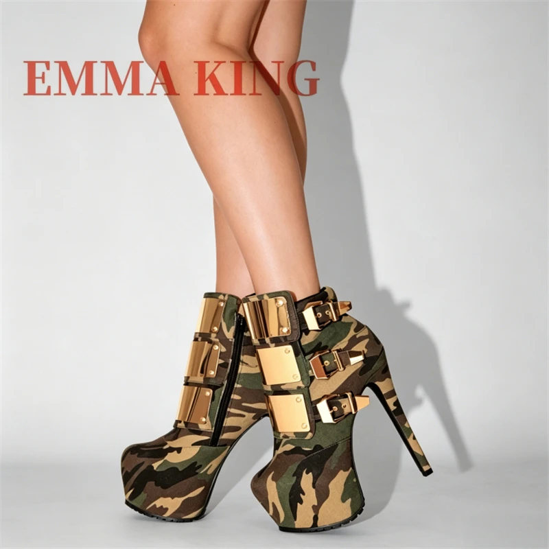 Camouflage Platform Metal Buckle Booties Stiletto Heels Short Gothic Boots Round Toe Side Zipper Footwear Zapatos Para Mujere
Camouflage Platform Metal Buckle Booties Stiletto Heels Short Gothic Boots Round Toe Side Zipper Footwear Zapatos Para Mujere