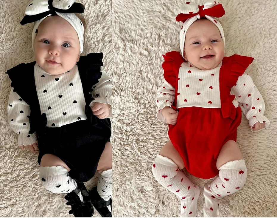 Baby Girl Valentine's Day Romper Heart Print Bows Long Sleeve Jumpsuit Headband Adorable Spring Baby Patchwork Bodysuits Outfits
Baby Girl Valentine's Day Romper Heart Print Bows Long Sleeve Jumpsuit Headband Adorable Spring Baby Patchwork Bodysuits Outfits
